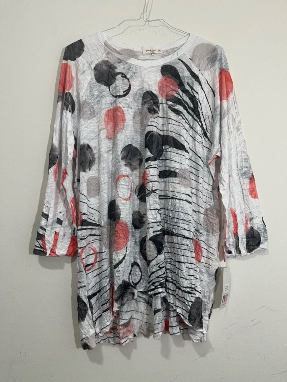 NWT Jess & Jane Abstract Artsy 3/4 Sleeve Tunic Top Colorful 2X Lagenlook *Hole
